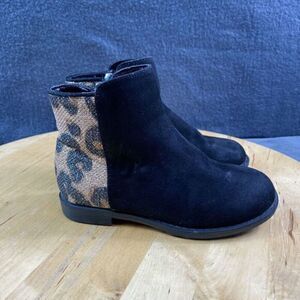 Kenneth Cole Kennedy Ankle Booties Baby Girl's Size 8 Leopard -T/Black Suede Zip